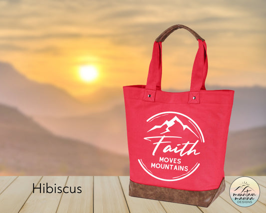 Large, Sturdy Canvas Tote - Faith Moves Mountains